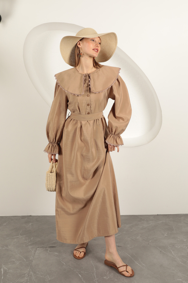 Modal Kumaş Dantelli Elbise - 1