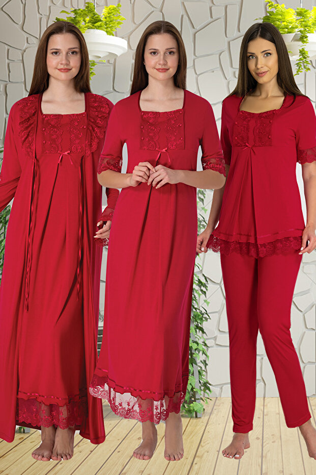 Cherry Lace Detailed 4-Piece Maternity Set Effortt 6036