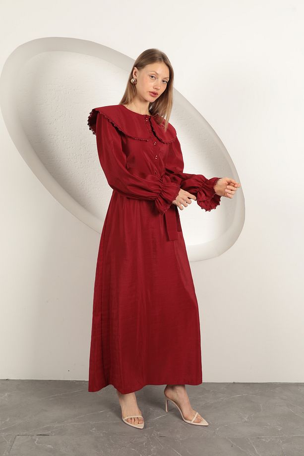 Modal Kumaş Dantelli Elbise - 4