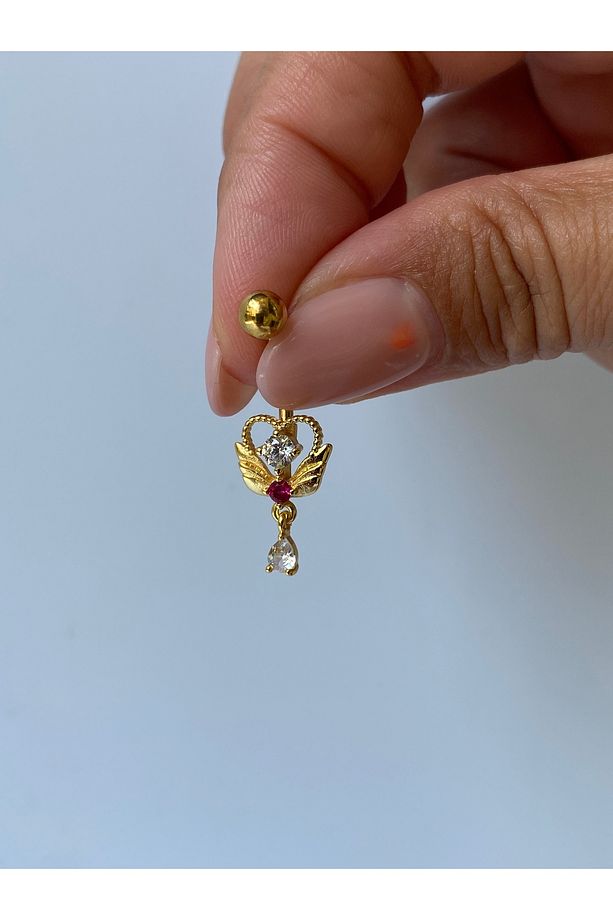 Çelik Göbek Piercing Kanatlı Kalp Melek Zirkon Taşlı Model - 7