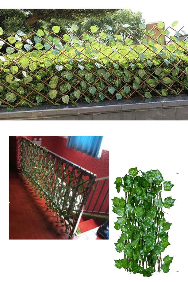 Yaprak Desenli Katlanır-Açılır Ahşap Bahçe Çiti Yaprak Duvar Çit Örgü Balkon Teras Çiti Çim - 8