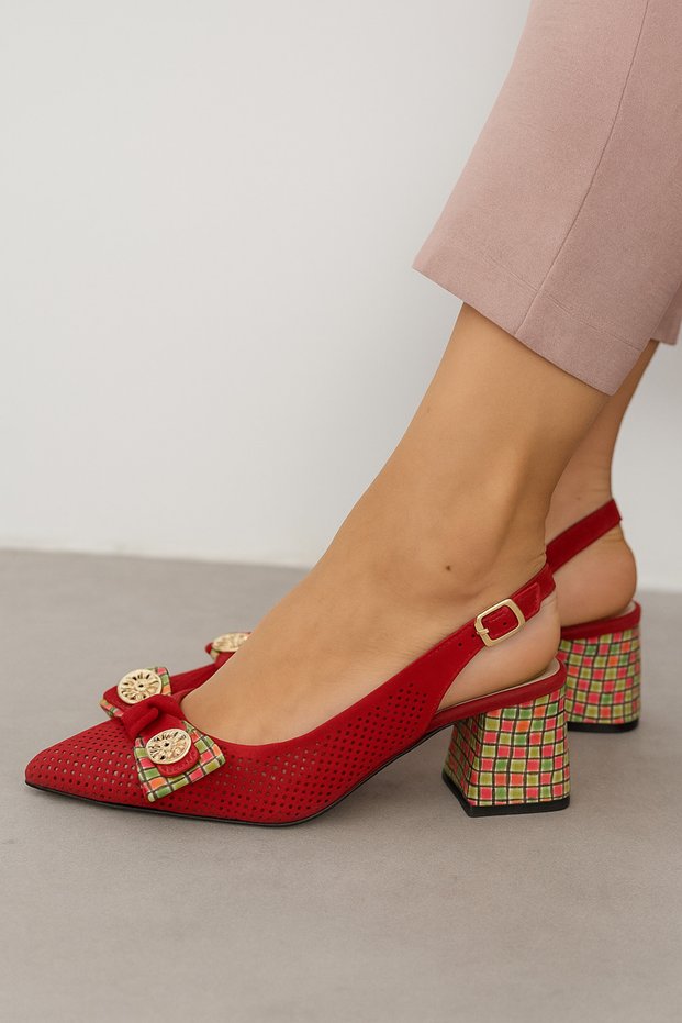 Women's Heeled Shoes (Studded) Genuine Red Suede