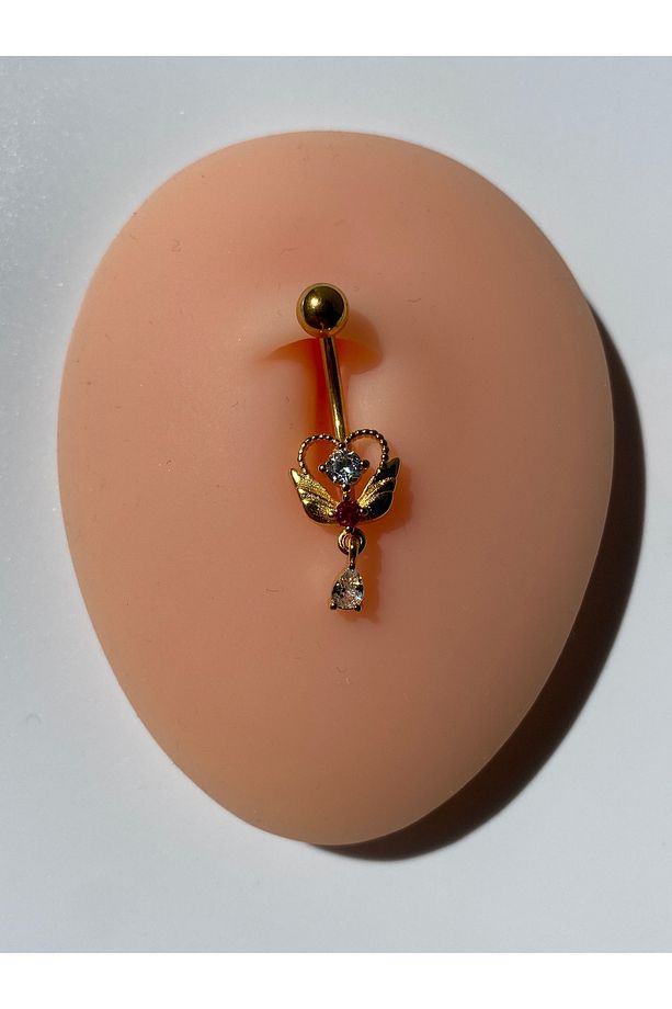 Çelik Göbek Piercing Kanatlı Kalp Melek Zirkon Taşlı Model - 6