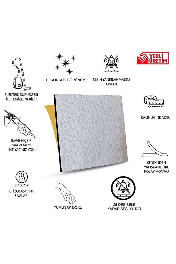 Beyaz Boyanabilir EMBOS Keçe Ses Ve Isı Yalıtım Paneli 40x40 cm - 6 Adet/1 m² - 2