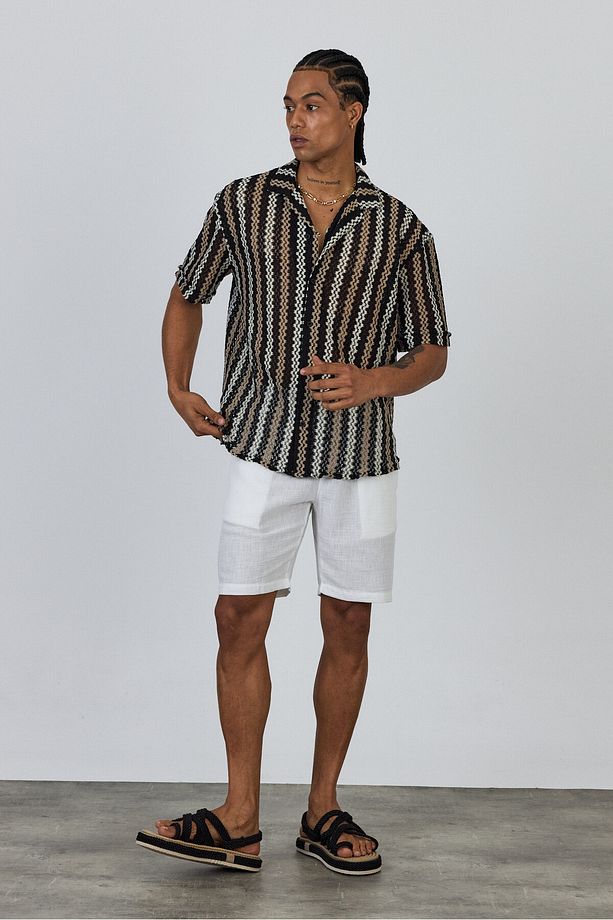 Örme Jakar Desenli Oversize Gömlek - 6