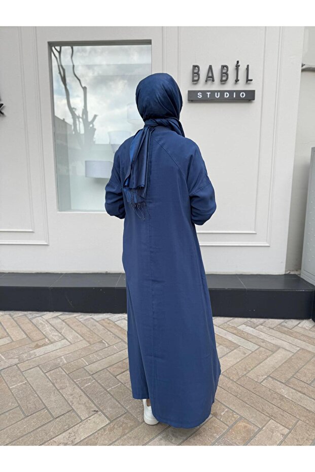 Düğmeli Basic Kadın Kap Indigo - 5