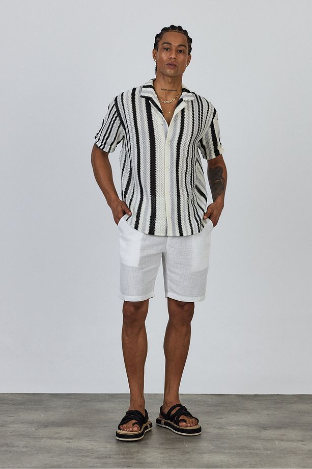 Örme Jakar Desenli Oversize Gömlek - 6