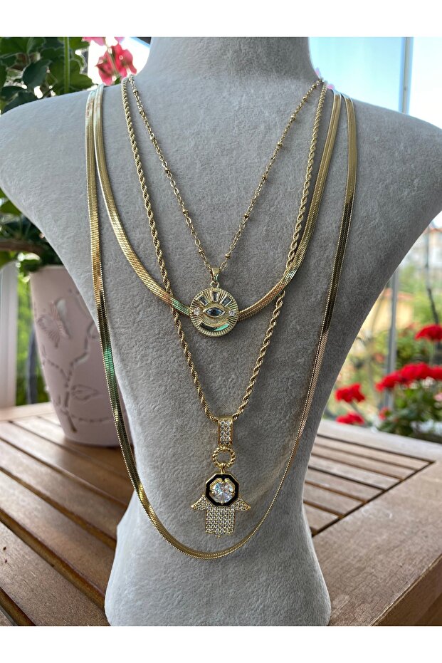 Paslanmaz Çelik Fadime Ana 4'lü Kombin Kolye (TEK TEK KULLANILABİLİR) - 1