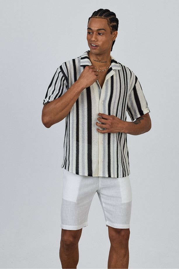 Örme Jakar Desenli Oversize Gömlek - 4