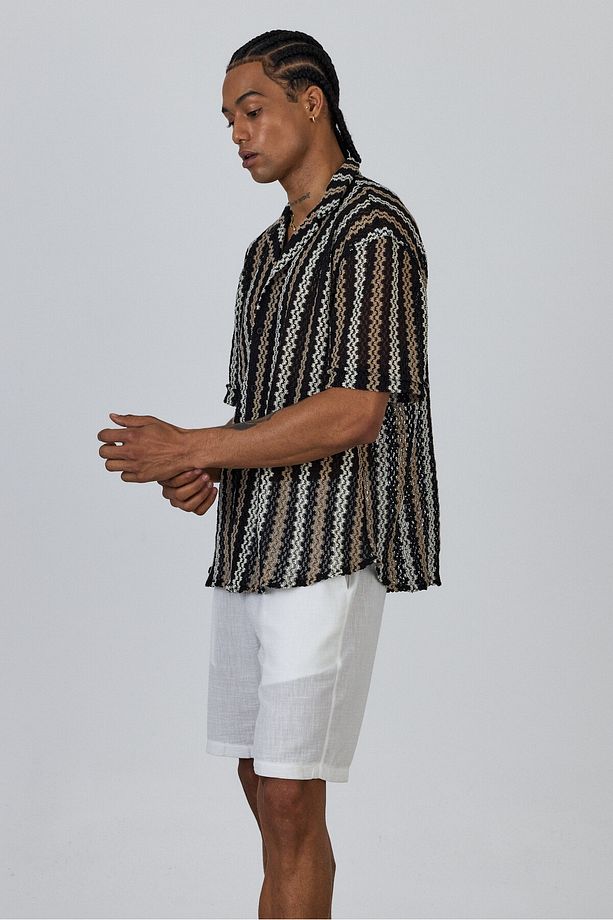 Örme Jakar Desenli Oversize Gömlek - 3