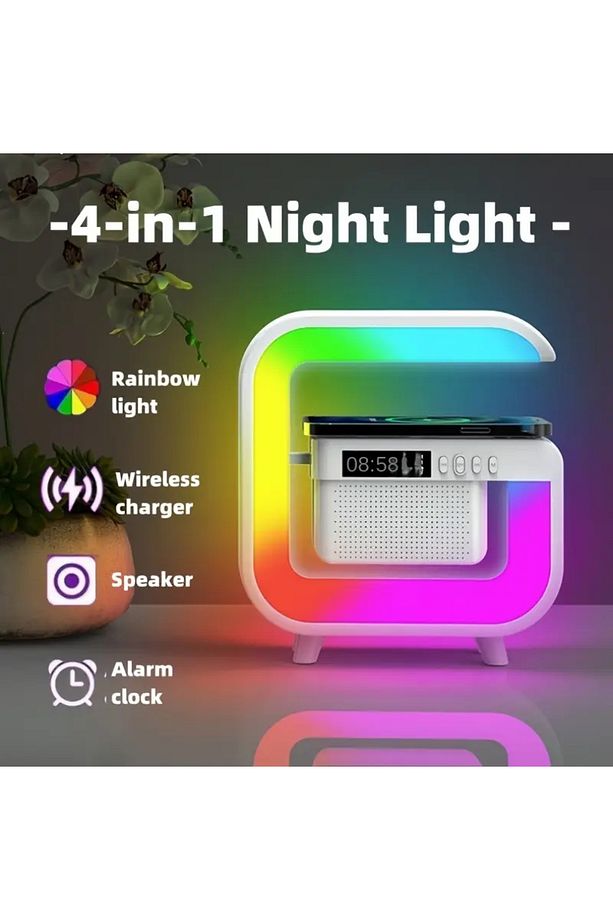 Kablosuz Şarj İstasyonu Bluetooth Radyolu Dijital Saat RGB Led Işıklı Masa Ve Gece Lambası - 2