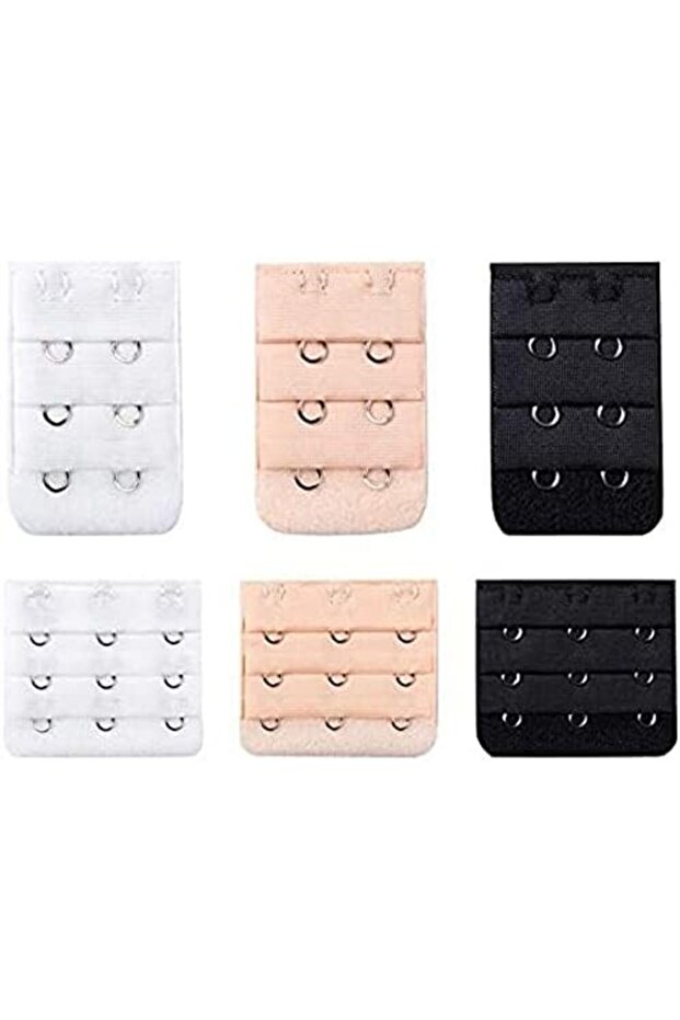 Women's Bra Extender With Elastic 2/3 Hook, Black, White Beige Pack of 6, One Size
