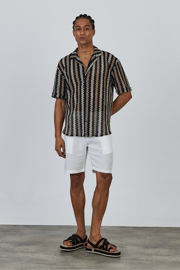 Örme Jakar Desenli Oversize Gömlek - 8
