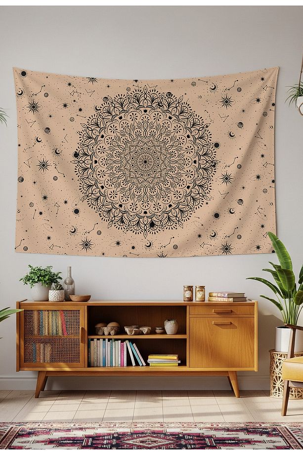 Mandala Uzay Ay Yıldız Duvar Örtüsü Duvar Halısı Duvar Sanatı Duvar Dekorasyonu Dekoratif Tapestry - 1