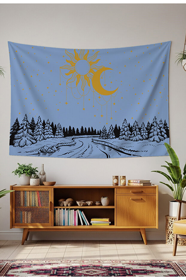 Moon Star Forest Tree Bohemian Wallcloth Carpet Wall Art Wall Decoration Chic Decorative Tapestry