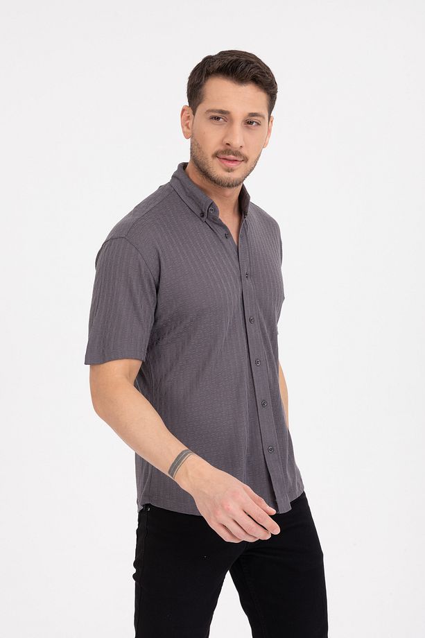 Erkek Kısa Kol Slim Fit Örme Gömlek 2613 - 3