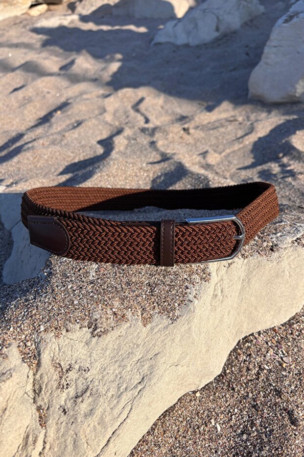 Straw Knitted, Leather Detailed, Silver Plated Buckle Belt Kmr08