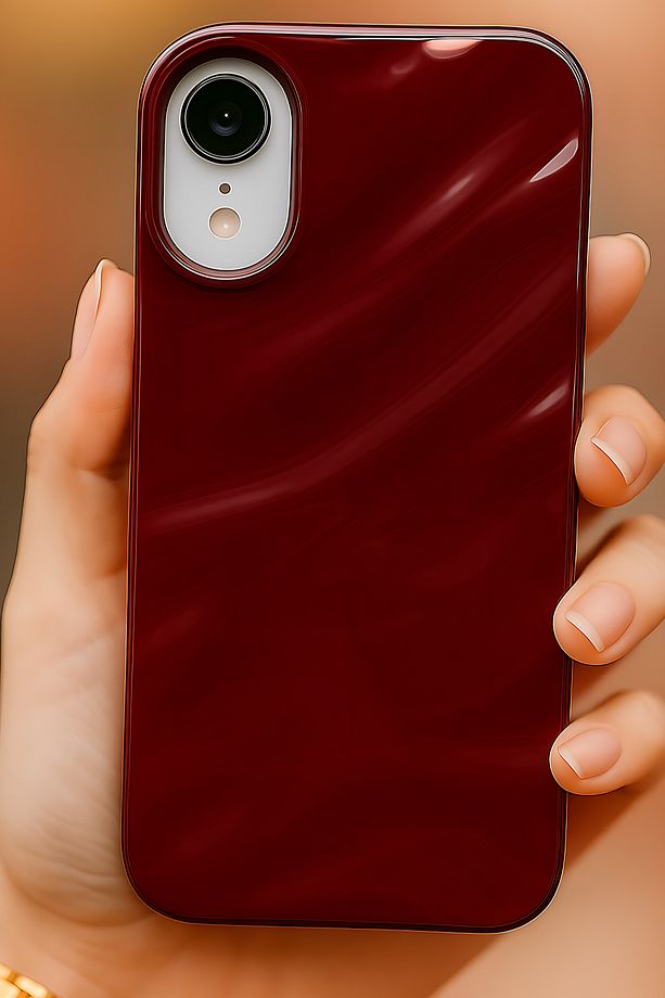Apple iPhone XR Kılıf Parlak Kabartmalı Dalga Tasarımlı Desenli Mürdüm Darbe Emici Silikon Kapak - 1