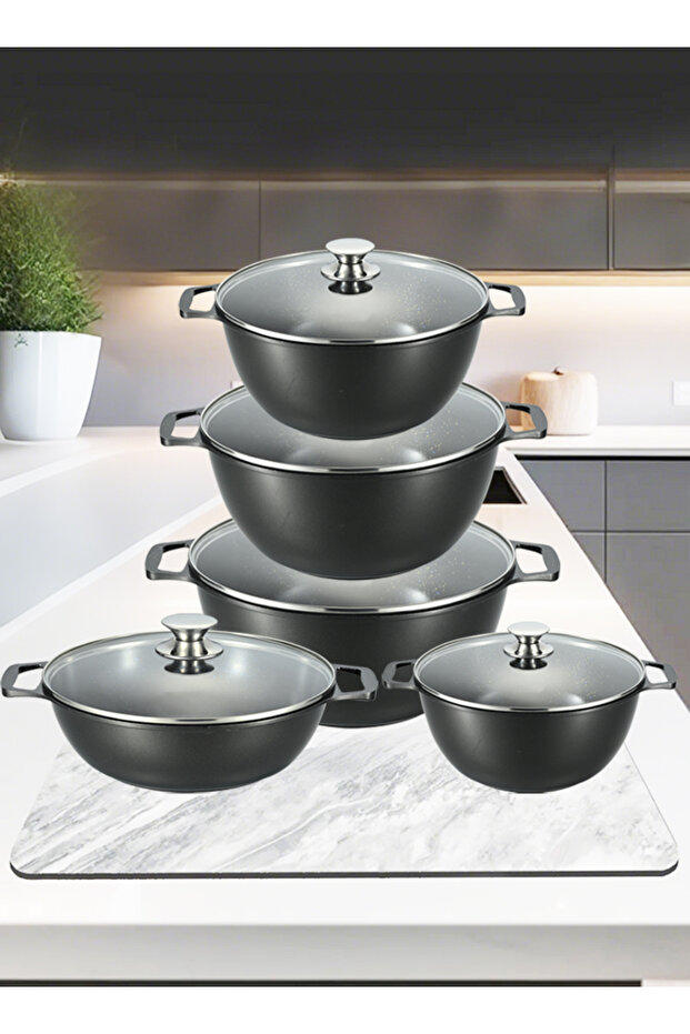 10-PCS Granite Non-stick Cookware Set,Scald-proof Handle,Suitable for multiple people(Black) - 1