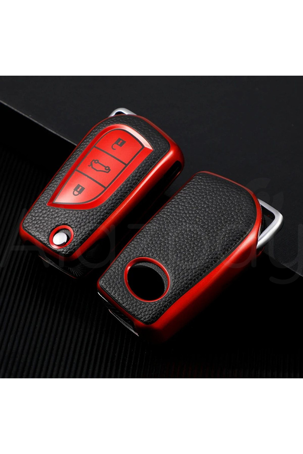 Toyota Compatible Corolla, Auris, Yaris, Avensis, Verso, Hilux Leather Look Tpu Key Case Cover (Red)