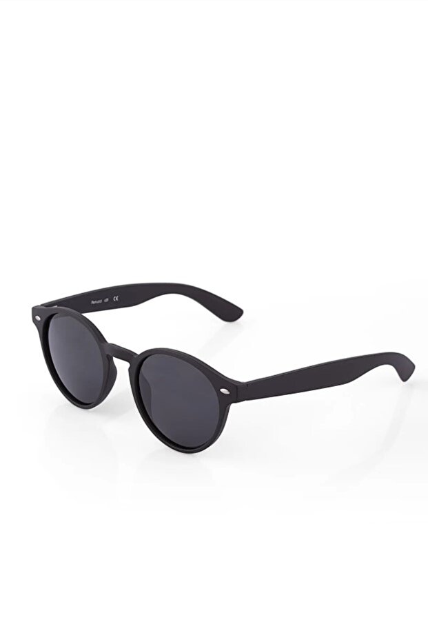 Brand Model Men's Sunglasses with Black Matte Round Frame and Black Glass