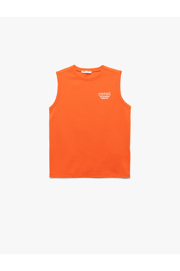 Crew Neck Sleeveless T-Shirt with Print Detail
