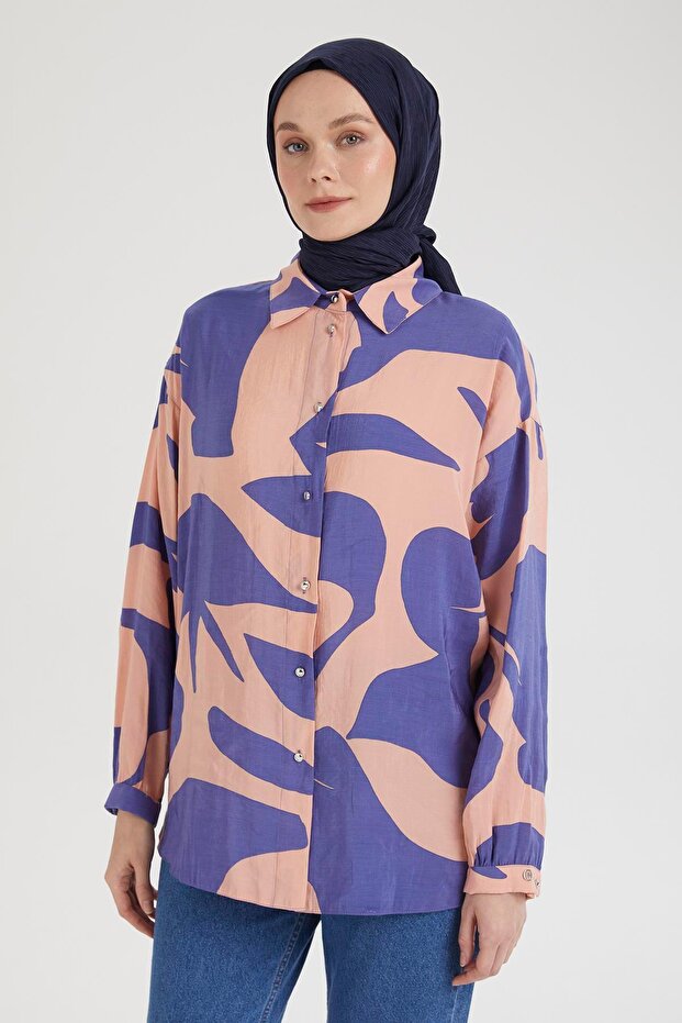 Gömlek Yaka Düğmeli Basic Tunik-MOR 25YT487 - 6