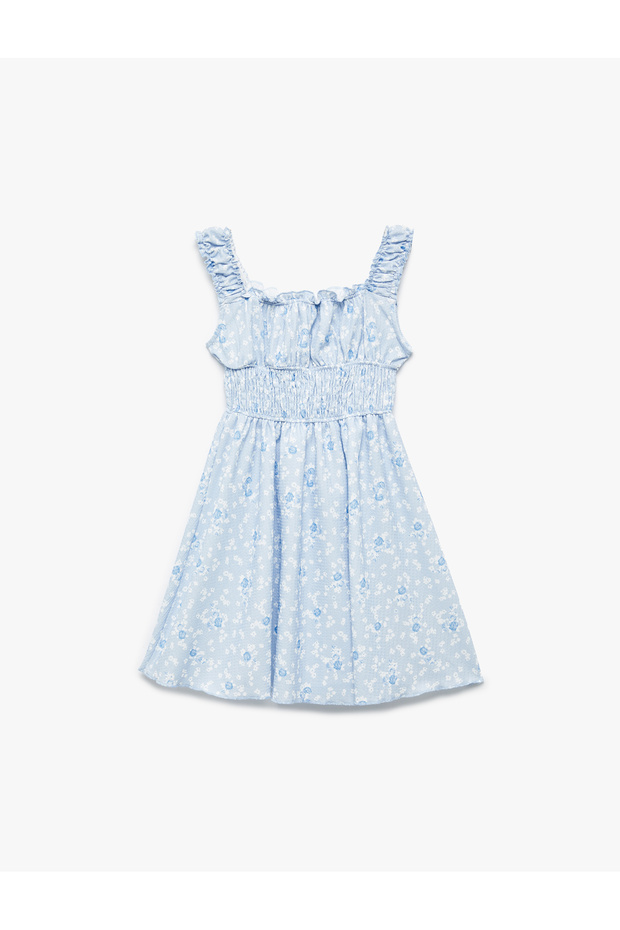 Wrap Fabric Textured A-Line Above Knee Ruffle Strap Floral Dress