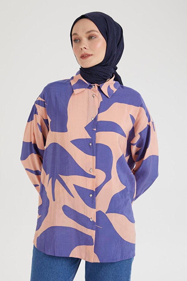 Gömlek Yaka Düğmeli Basic Tunik-MOR 25YT487 - 3