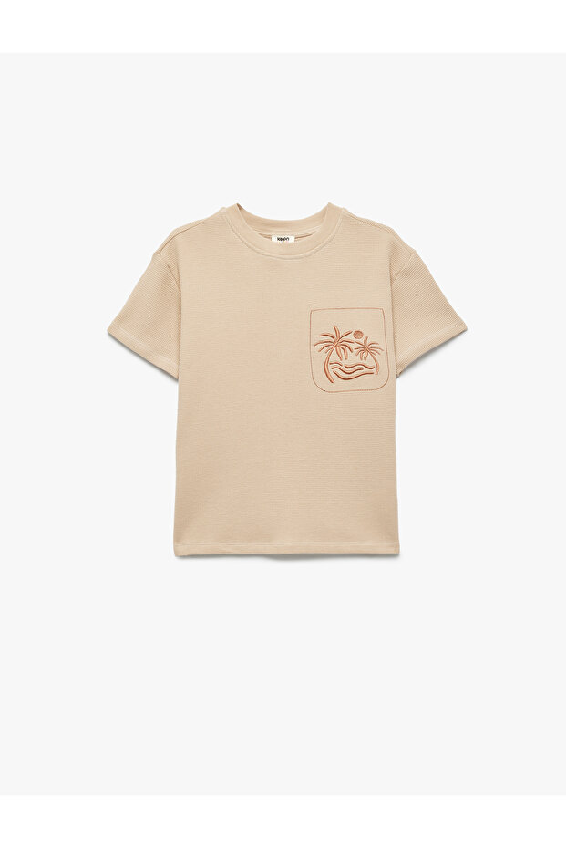 Embroidery Detailed Short Sleeve Crew Neck Cotton T-Shirt