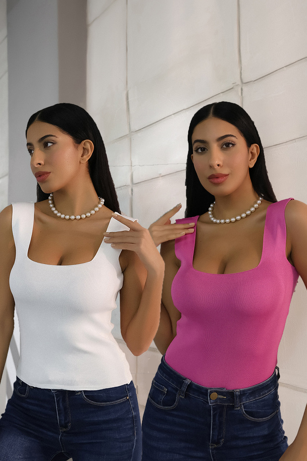 U Collar Thick Strap Basic Summer Knitwear Undershirt - 1