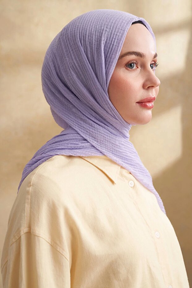 Muslin Leaf Pattern Shawl 3351-207 Light Lilac