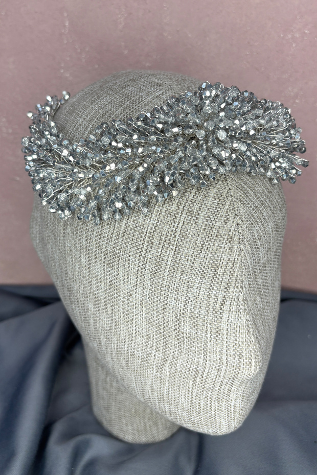 Diamira Beaded Dense Bridal Hair Accessory Gray