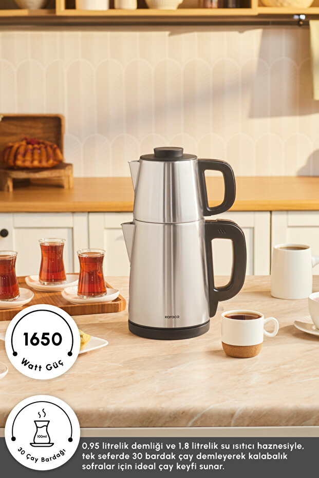 Tea Break 2 In 1 Çelik Su Isıtıcı Çay Makinesi Inox Siyah - 4