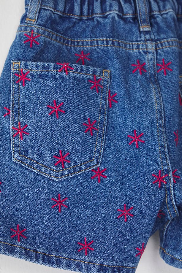 KOPYA - Açık Mavi Kız Çucuk %100 Pamuk Regular/Normal Kalıp Cepli Denim Şort 3-14 YAŞ - 2