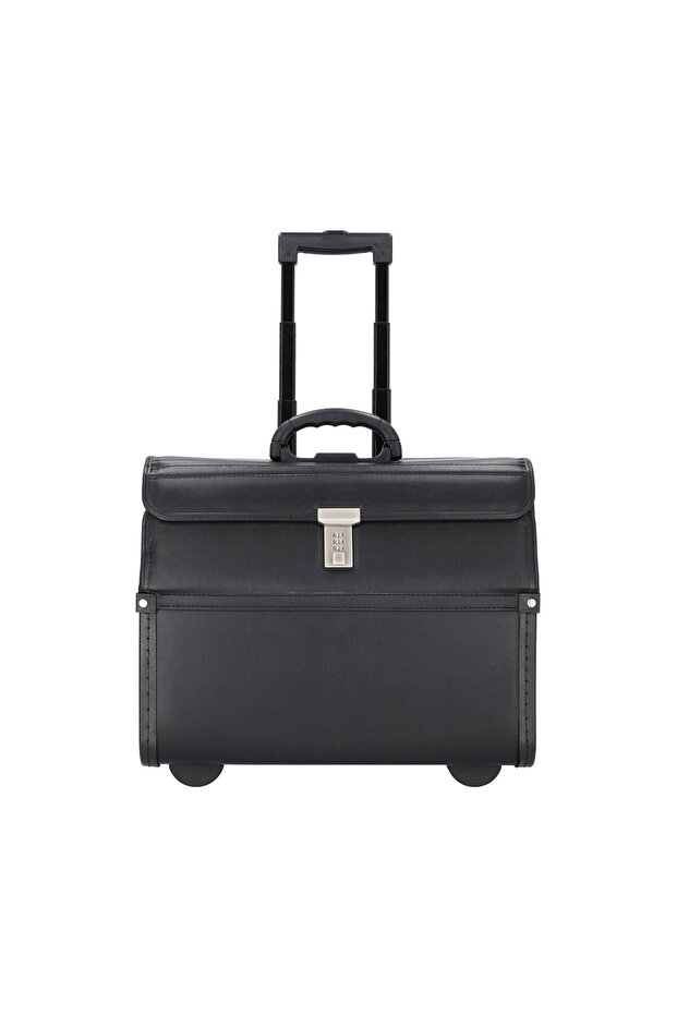 2 Wheels Pilotentrolley 46 cm with Laptop Compartment, Black, Artificial Leather