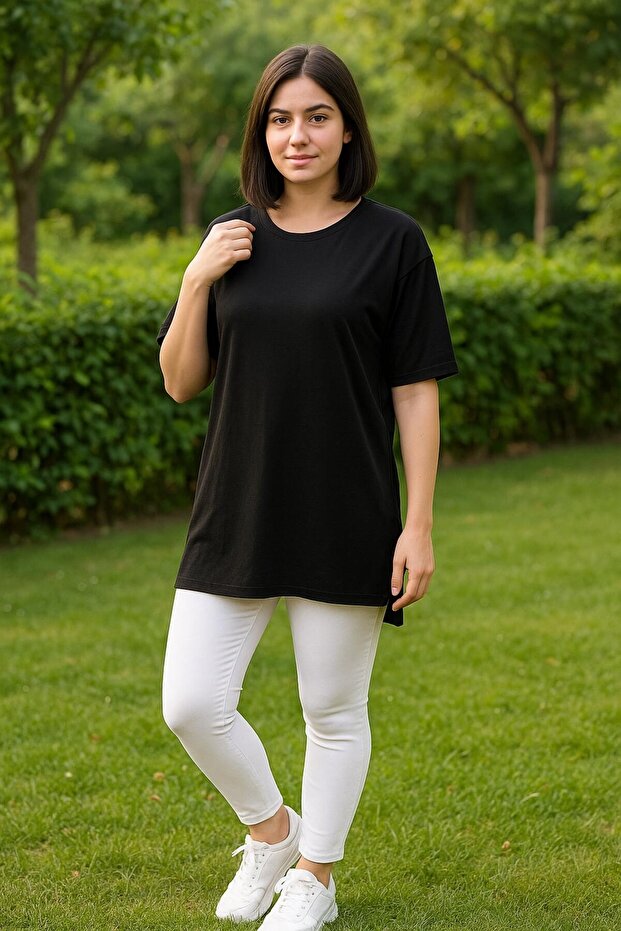 Women's Summer Short Sleeve Slitted Solid Color Tunic