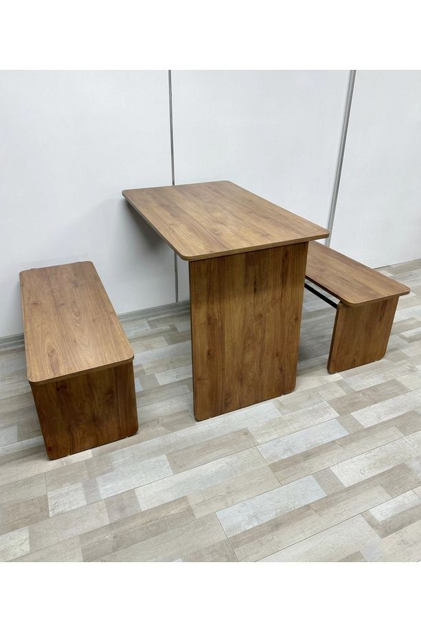 Duvara Monte MDF TABLA Ceviz Katlanabilir Dekoratif 2 Tabureli Pratik Yemek Mutfak Balkon Masası - 3