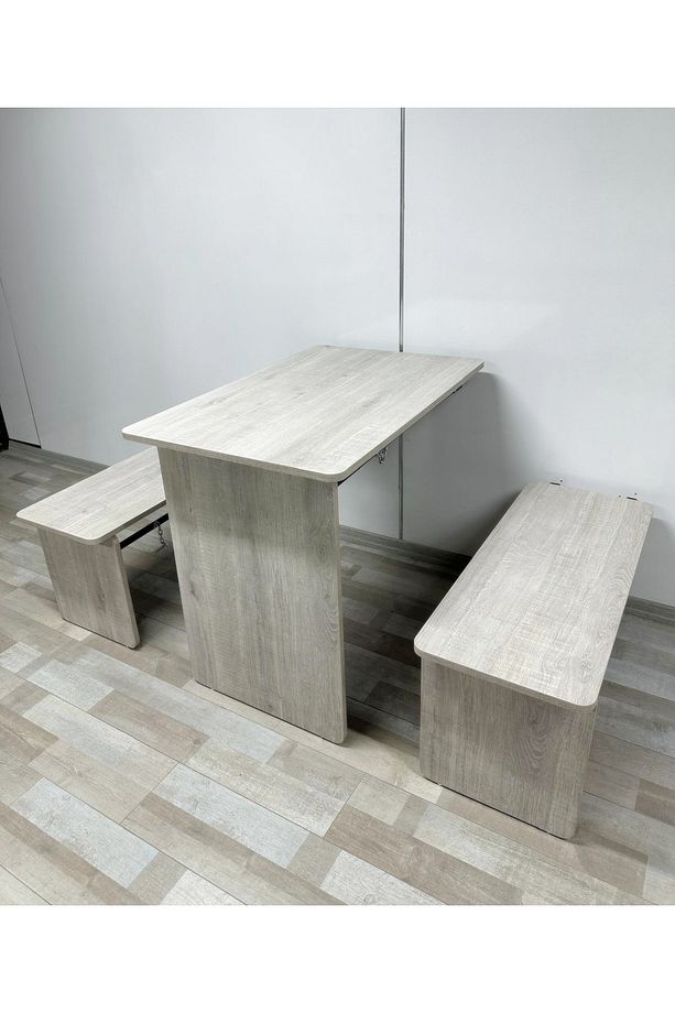 Duvara Monte MDF TABLA Katlanabilir Dekoratif 2 Tabureli Pratik Yemek Mutfak Balkon Masası - 3