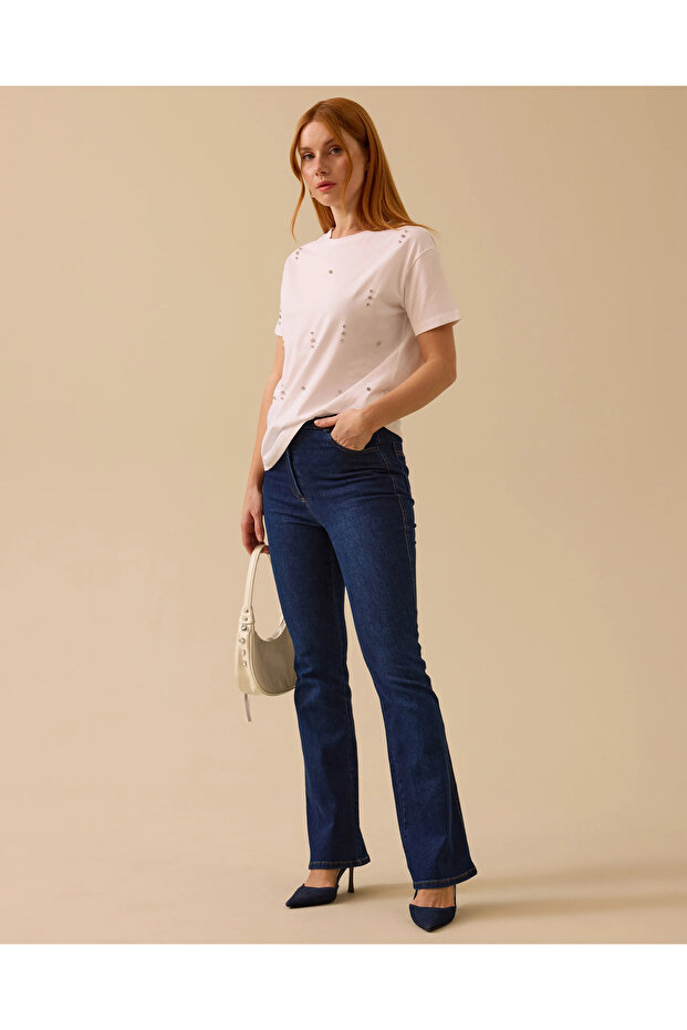 Taş Detaylı Basic Tişört - 1