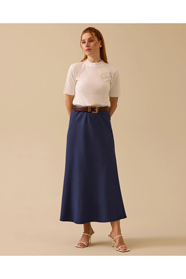 Çiçek Aplikeli Sıfır Yaka Triko Bluz - 1