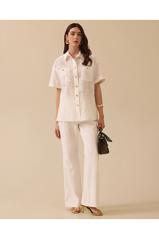 Çiçek Desenli Düğmeli Gömlek - 2