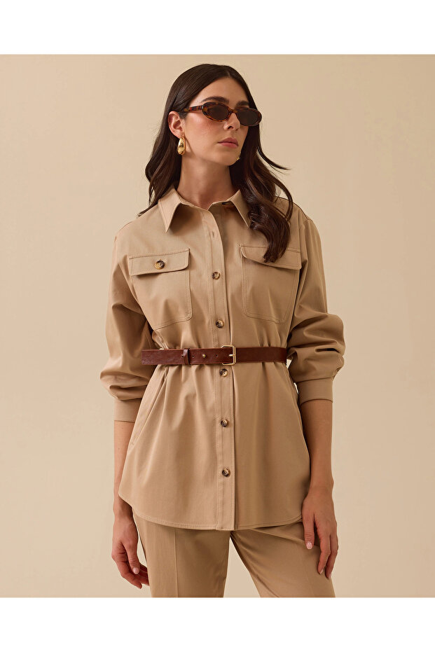 Kemerli Düğmeli Ceket - 1