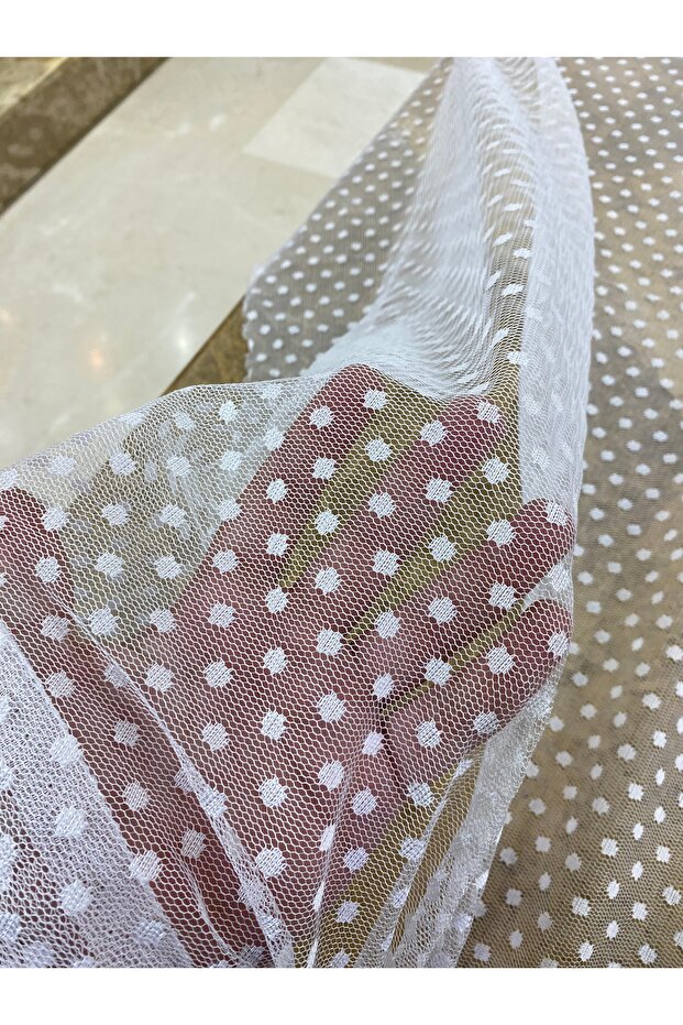 White Polka Dot Tulle Fabric – Soft Texture 130 cm Width