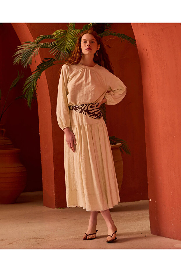 Elastik Bel Desenli Etek - 1