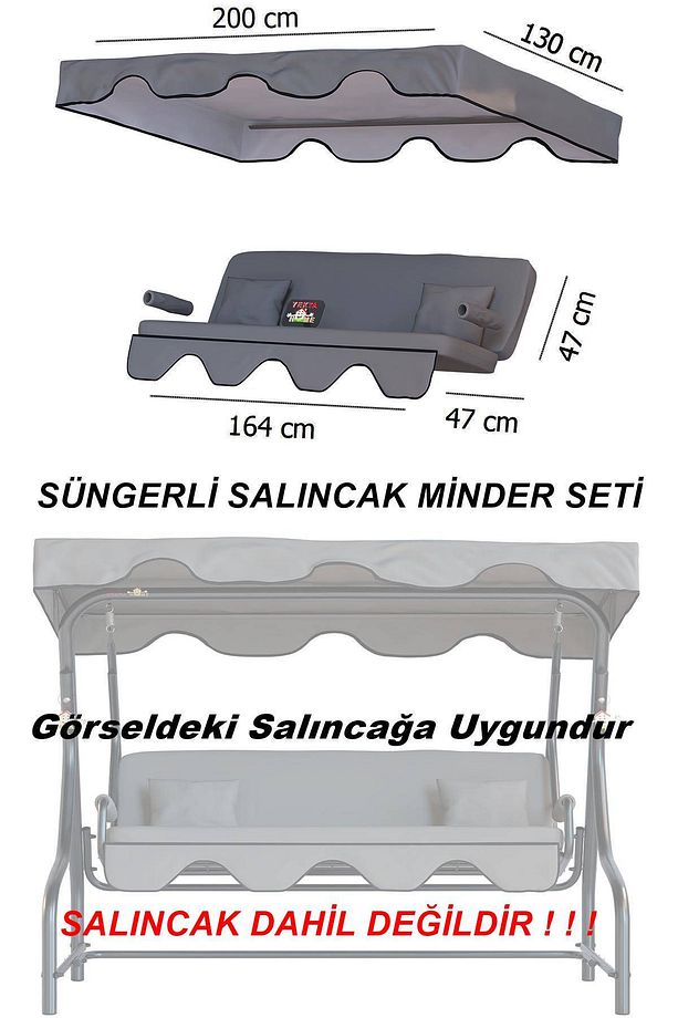 Gümbet 3 kişilik Salıncak Minder Takımı . Yastık Tente Kolluk Minder Süngerli Set - 1