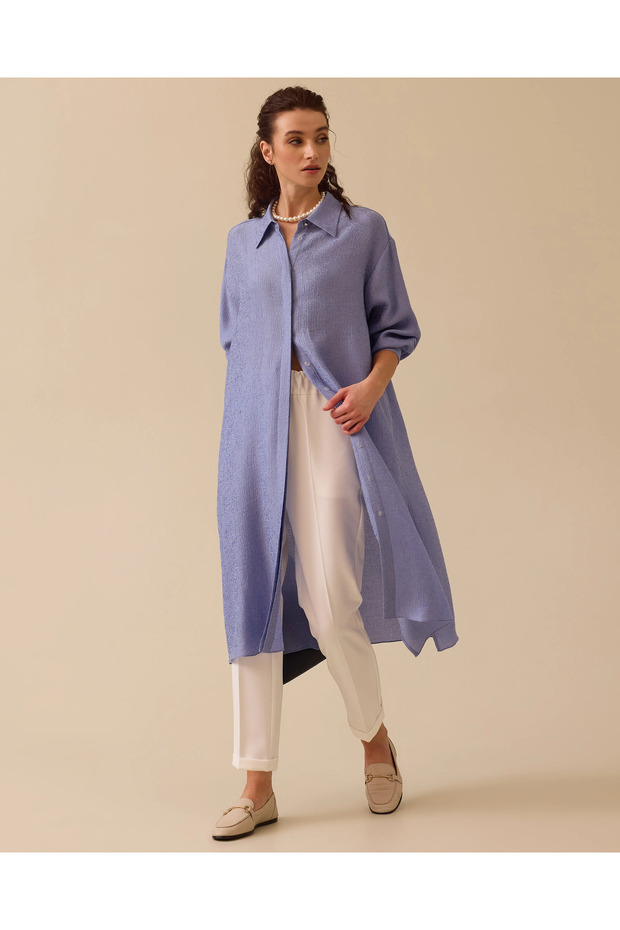 Textured Buttoned Long Tunic - 1