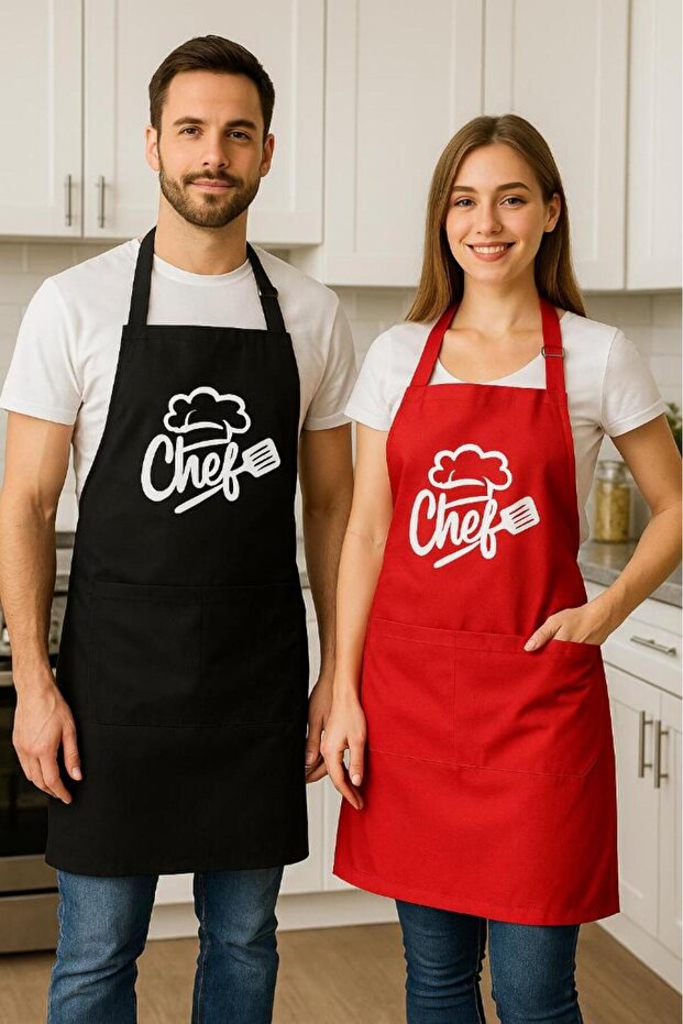 Double Chef Kitchen Apron Cook Apron Set of 2 Chef Cook Apron Double Apron Durable Fabric Stain Resistant