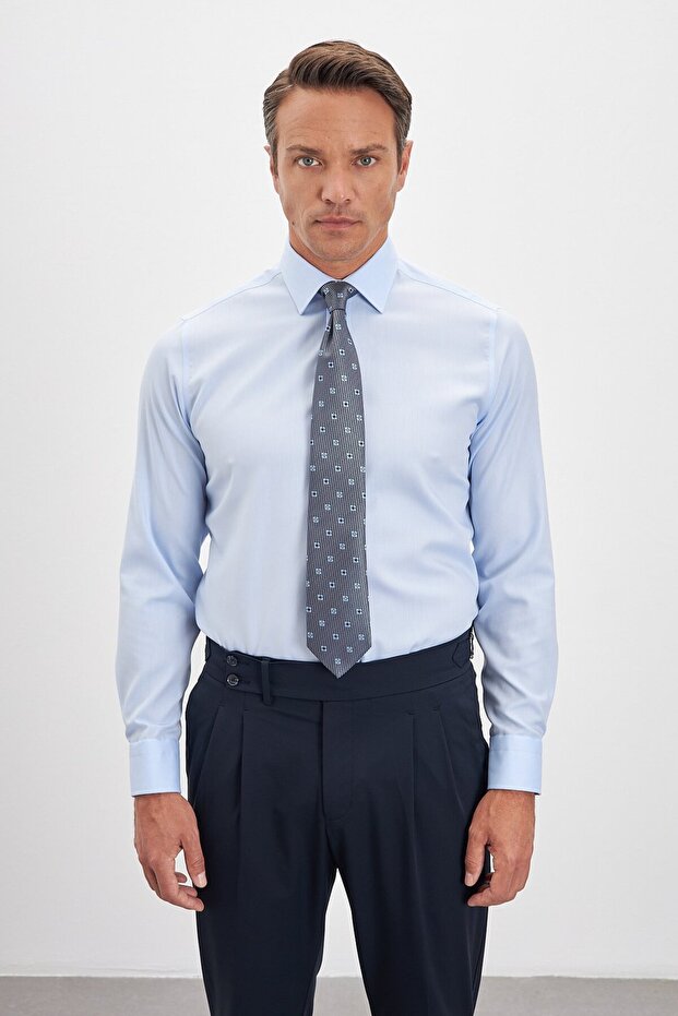 Iron-Free 100% Cotton Non Iron Classic Collar Blue Men's Shirt