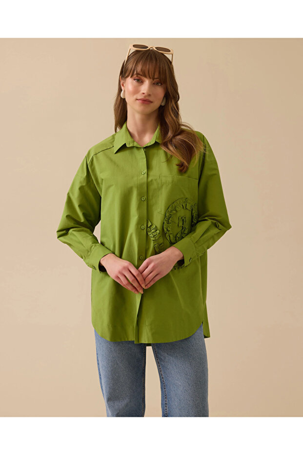 Fırfır Detaylı Düğmeli Oversize Gömlek - 2